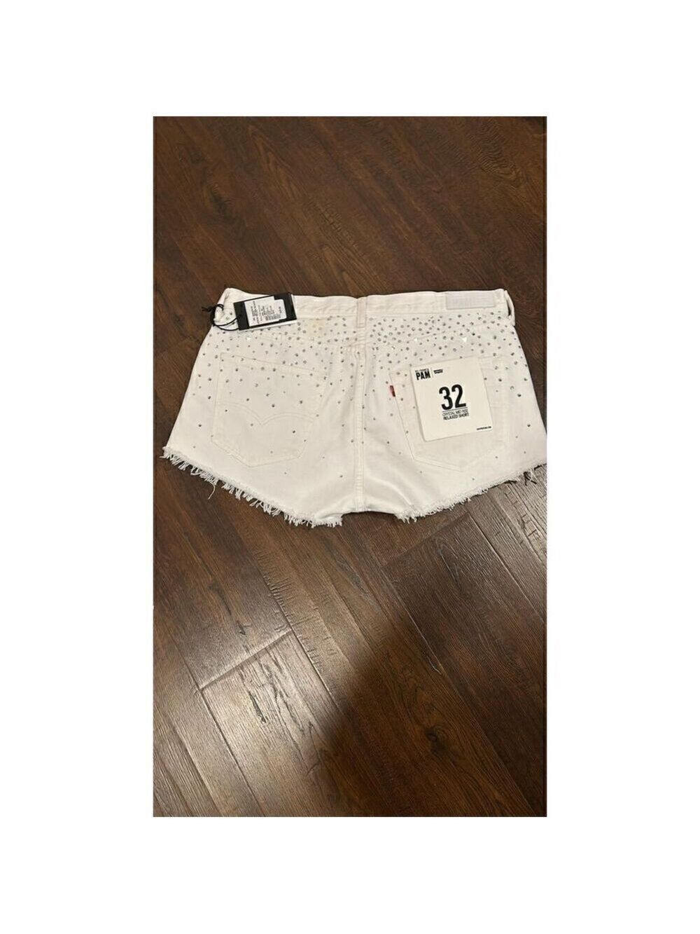 Re/done & Pam Crystal Mid-rise White Denim Shorts Size 32 (10-12) - Picture 13 of 14